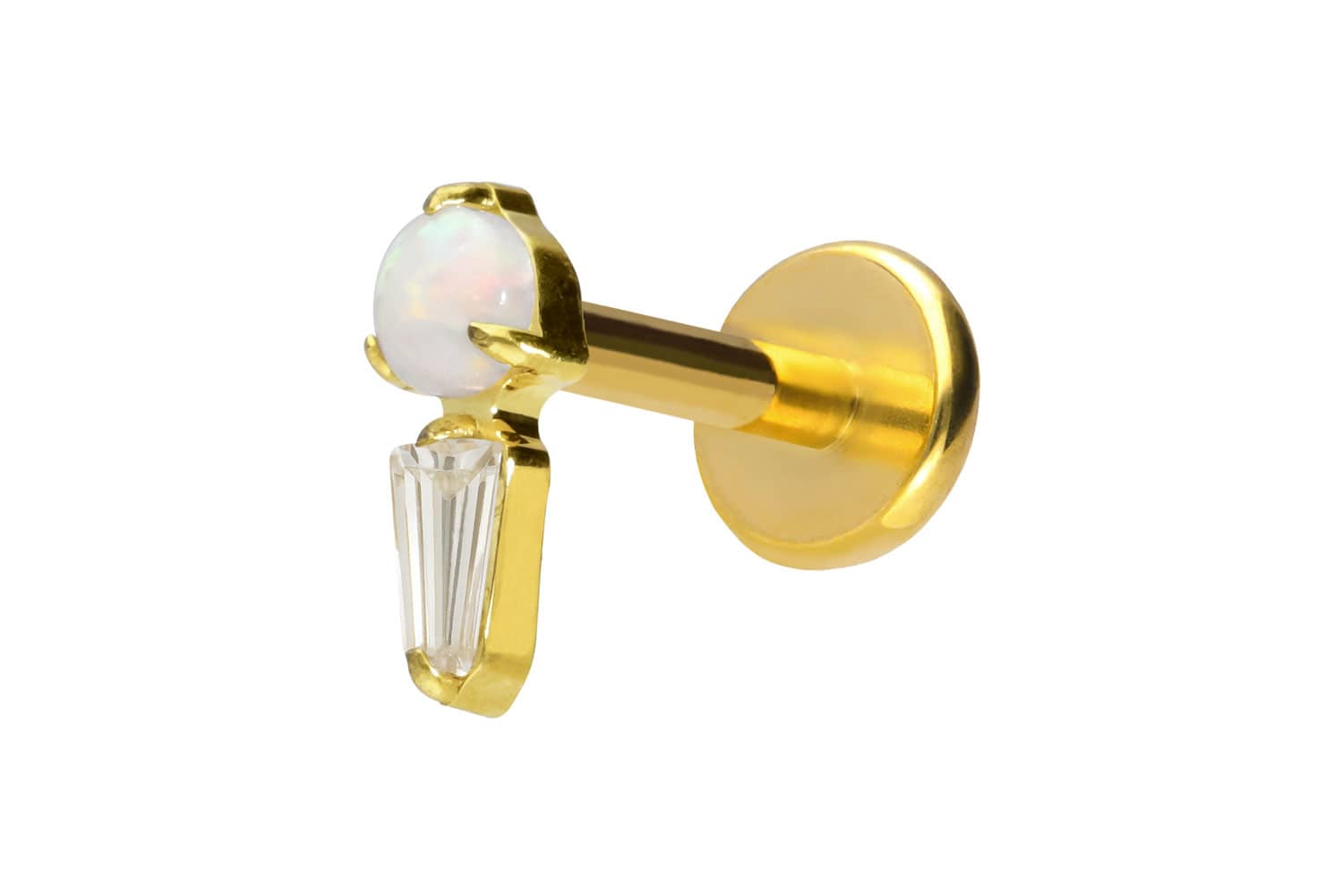 Titan Labret Piercing mit Push Fit SYNTHETISCHER OPAL + KRISTALLRECHTECK